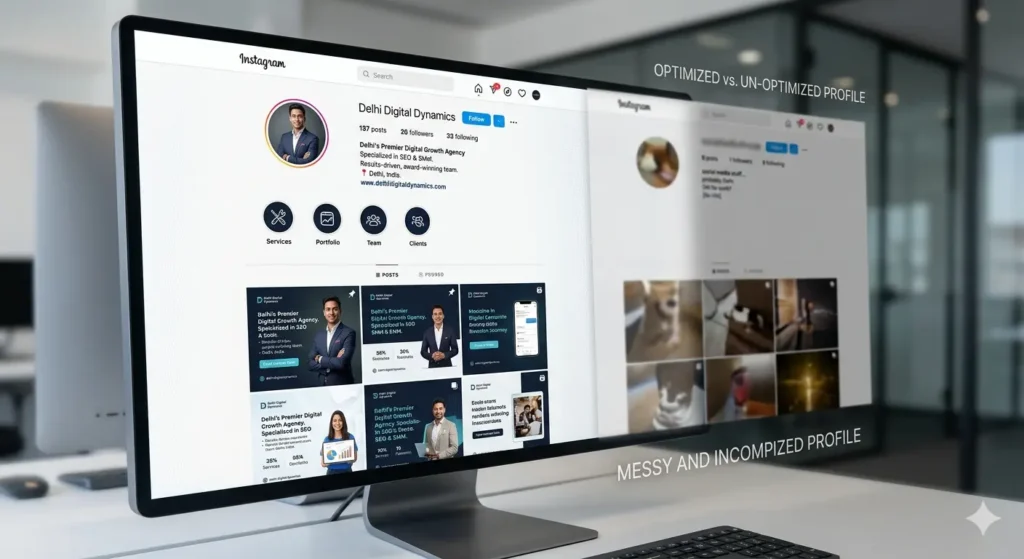 Social media profile optimization showing profile picture, bio setup, and account details for a strong online presence