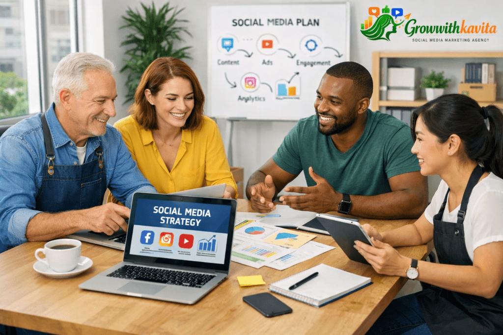 Local business owners planning social media marketing near me"